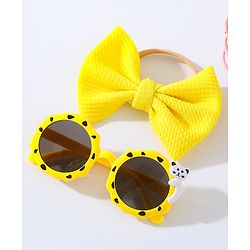 Babyhug Free Size Bow Headband with Round Sunglasses - Yellow