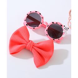 Babyhug Free Size Bow Headband with Round Sunglasses - Dark Pink