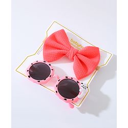 Babyhug Free Size Bow Headband with Round Sunglasses - Dark Pink