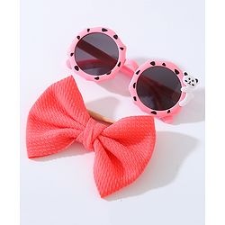 Babyhug Free Size Bow Headband with Round Sunglasses - Dark Pink