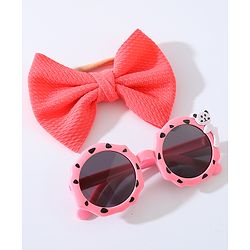 Babyhug Free Size Bow Headband with Round Sunglasses - Dark Pink