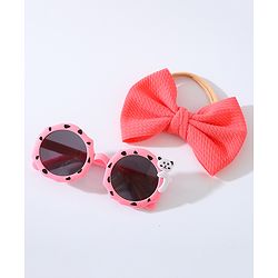 Babyhug Free Size Bow Headband with Round Sunglasses - Dark Pink