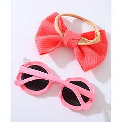 Babyhug Free Size Bow Headband with Round Sunglasses - Dark Pink