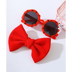 Babyhug Free Size Bow Headband with Round Sunglasses - Red