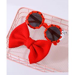 Babyhug Free Size Bow Headband with Round Sunglasses - Red