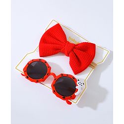 Babyhug Free Size Bow Headband with Round Sunglasses - Red