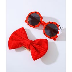 Babyhug Free Size Bow Headband with Round Sunglasses - Red