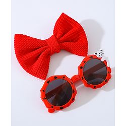 Babyhug Free Size Bow Headband with Round Sunglasses - Red