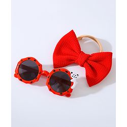 Babyhug Free Size Bow Headband with Round Sunglasses - Red
