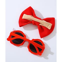 Babyhug Free Size Bow Headband with Round Sunglasses - Red