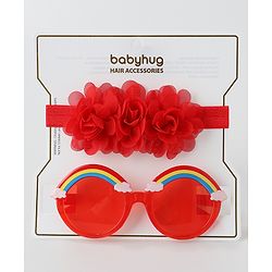 Babyhug Free Size Floral Headband with Sunglasses - Red
