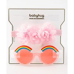 Babyhug Free Size Headband With Floral Corsage & Sunglasses - Light Pink