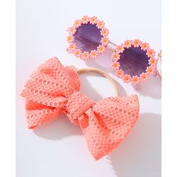 Babyhug Free Size Bow Headband & Sunglasses with Flowers - Pink
