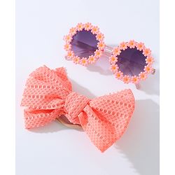 Babyhug Free Size Bow Headband & Sunglasses with Flowers - Pink