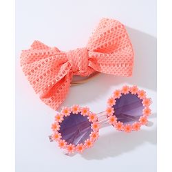 Babyhug Free Size Bow Headband & Sunglasses with Flowers - Pink