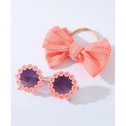 Babyhug Free Size Bow Headband & Sunglasses with Flowers - Pink