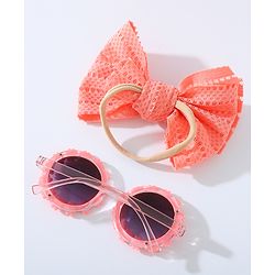 Babyhug Free Size Bow Headband & Sunglasses with Flowers - Pink