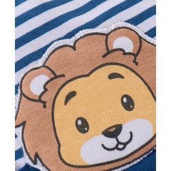 Babyhug 100% Cotton Knit Striped Cap with Lion Applique - Navy Blue
