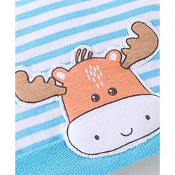 Babyhug 100% Cotton Knit Striped Cap with Moose Applique - Blue
