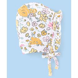 Babyhug 100% Cotton Tie-Knot Bonnet Bonnet Caps Floral & Polka Dots Print Pack of 2 - Pink & White