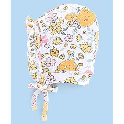 Babyhug 100% Cotton Tie-Knot Bonnet Bonnet Caps Floral & Polka Dots Print Pack of 2 - Pink & White