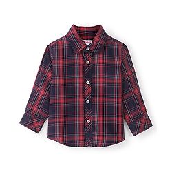 Babyhug Cotton Woven Full Sleeves Shirt Checkered with Bow - Navy Blue & Red