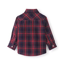 Babyhug Cotton Woven Full Sleeves Shirt Checkered with Bow - Navy Blue & Red