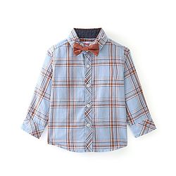 Babyhug Woven Full Sleeves Shirt Checkered with Bow - Blue