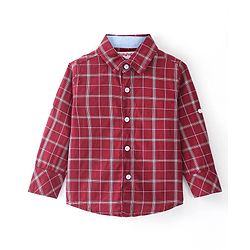 Babyhug Cotton Woven Full Sleeves Shirt Checkered with Bow - Maroon