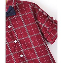 Babyhug Cotton Woven Full Sleeves Shirt Checkered with Bow - Maroon