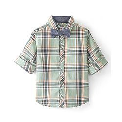 Babyhug Cotton Woven Full Sleeves Shirt Checkered with Bow - Green
