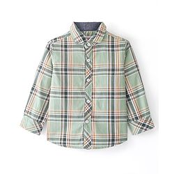 Babyhug Cotton Woven Full Sleeves Shirt Checkered with Bow - Green