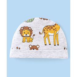 Babyhug 100% Cotton Knit Cap Mittens & Booties Set Teddy Print - Grey