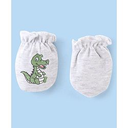Babyhug 100% Cotton Knit Cap Mittens & Booties Set Teddy Print - Grey