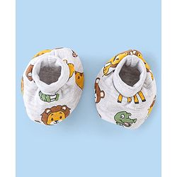 Babyhug 100% Cotton Knit Cap Mittens & Booties Set Teddy Print - Grey
