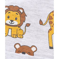 Babyhug 100% Cotton Knit Cap Mittens & Booties Set Teddy Print - Grey