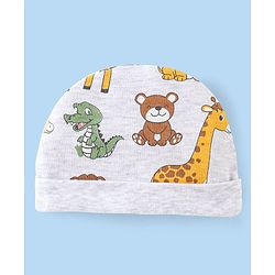 Babyhug 100% Cotton Knit Cap Mittens & Booties Set Teddy Print - Grey