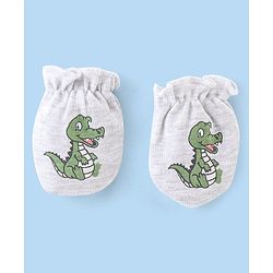 Babyhug 100% Cotton Knit Cap Mittens & Booties Set Teddy Print - Grey