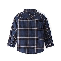 Babyhug 100% Cotton Woven Full Sleeve Check Regular Collar Double Pocket Shirt - Navy Blue