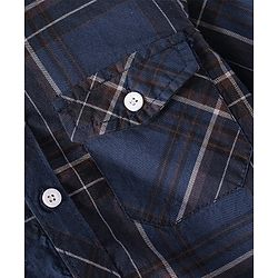 Babyhug 100% Cotton Woven Full Sleeve Check Regular Collar Double Pocket Shirt - Navy Blue
