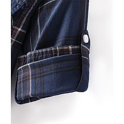 Babyhug 100% Cotton Woven Full Sleeve Check Regular Collar Double Pocket Shirt - Navy Blue