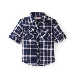 Babyhug 100% Cotton Knit Full Sleeves Shirt Checkered - Navy Blue