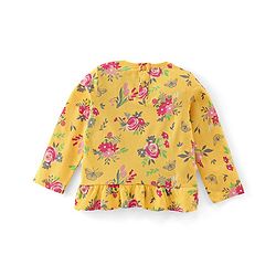 Babyhug 100% Cotton Full Sleeves Winter Top Floral Print & Frill Detailing - Yellow