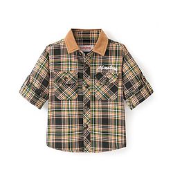 Babyhug 100% Cotton Knit Full Sleeve Shirt With Front Pockets Checkered - Blue & Green