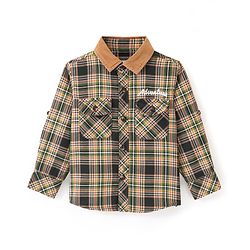 Babyhug 100% Cotton Knit Full Sleeve Shirt With Front Pockets Checkered - Blue & Green