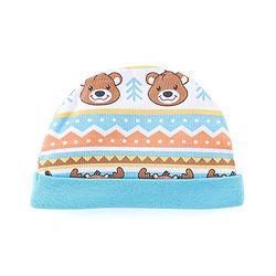 Babyhug 100% Cotton Knit Cap Mittens & Booties Set Teddy Print - Blue