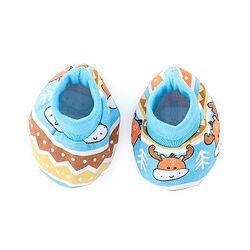 Babyhug 100% Cotton Knit Cap Mittens & Booties Set Teddy Print - Blue
