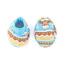 Babyhug 100% Cotton Knit Cap Mittens & Booties Set Teddy Print - Blue
