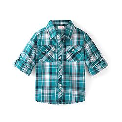 Babyhug 100% Cotton Woven Full Sleeve Shirt Checkered - Blue & Green