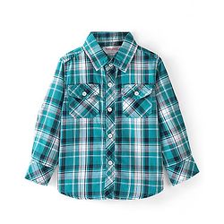 Babyhug 100% Cotton Woven Full Sleeve Shirt Checkered - Blue & Green